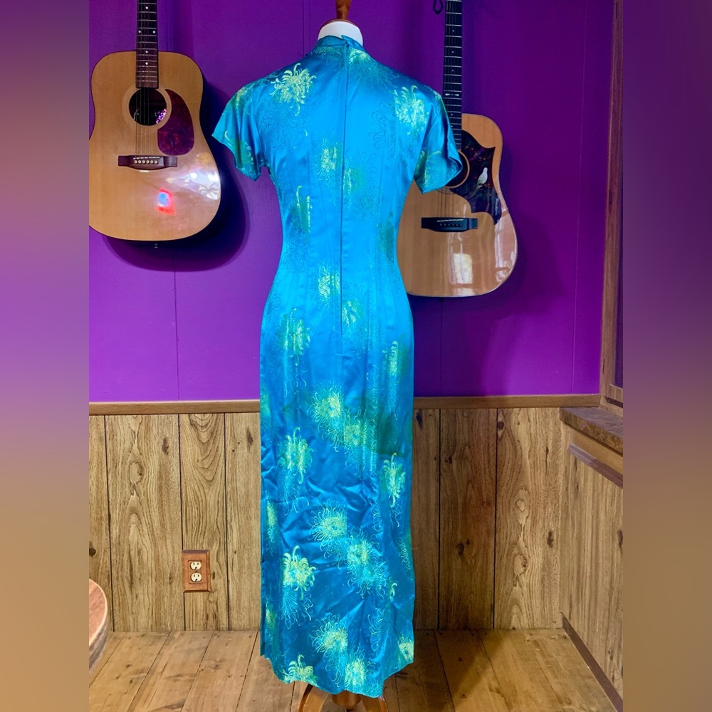 Women’s Vintage 60’s Long Japanese Dress SZ 10 Teal and Green - Picture 2 of 14
